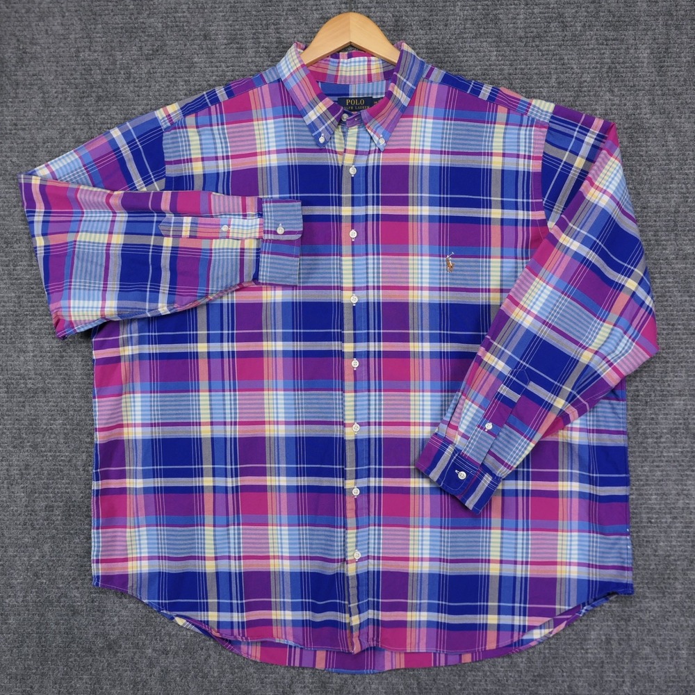 Polo Ralph Lauren Men 3XLT Flannel Mid-weight Purple Plaid Button Down Shirt L/S